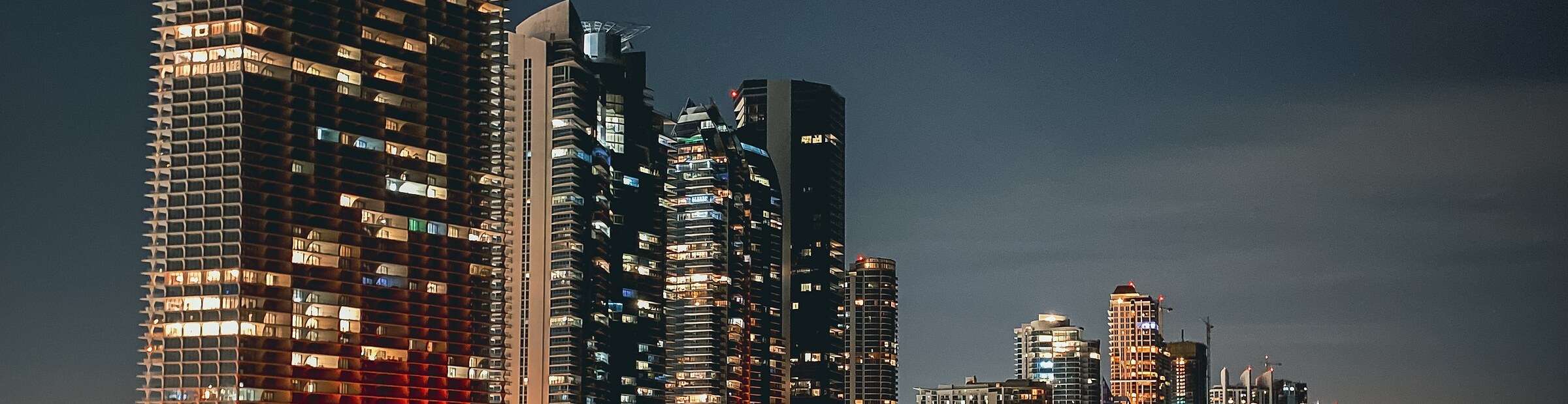 The Miami Beach skyline lit up at night